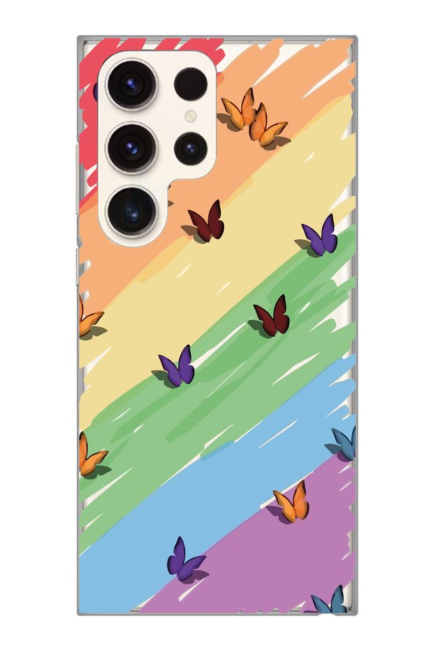 Samsung Galaxy S24 Ultra Compatible Color and Butterfly Pattern Transparent Phone Case