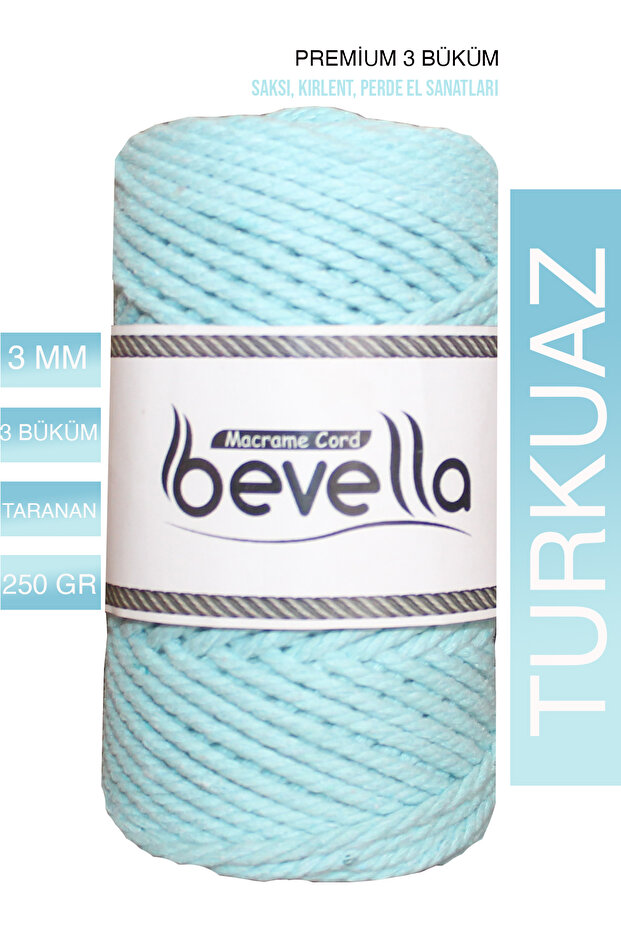 Premium 3 Twisted Cotton Macrame Rope 3 mm 250 Gr Turquoise