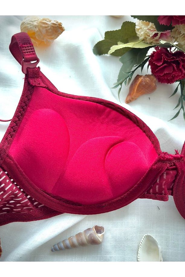 Bordo Çift Destekli Double Ultra Push Up Sütyen Çift Dolgulu Ultra Yumuşak Sütyen - 4