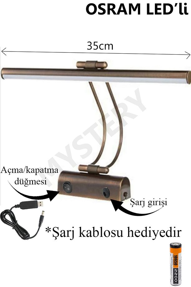 Osram led Flüt Şarjlı Pilli Siyah Kasa Koridor Günışığı Ledli Tablo Kuğu Duvar Aplik şarjlı Pilli - 1