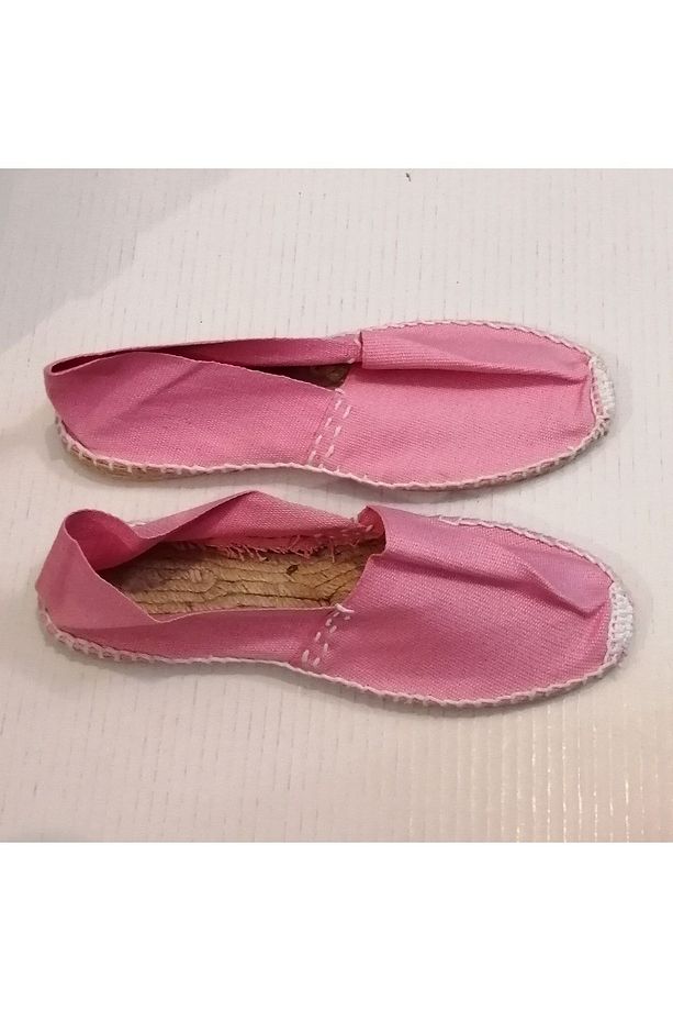 Uniseks El Yapımı Keten Pembe Doğal Jüt Örgü Kauçuk Entegre Tabanlı Espadril - 3