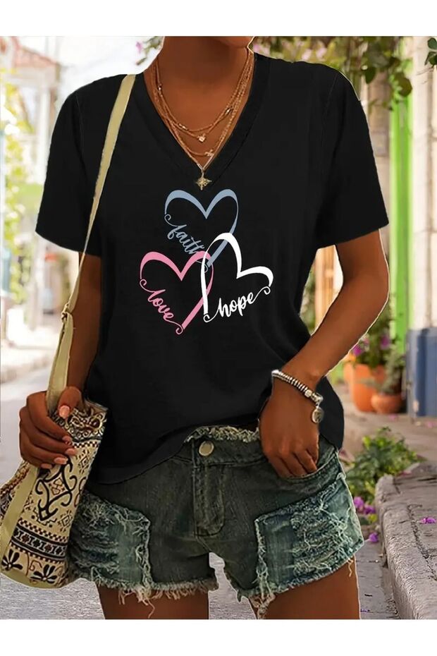 Women's Printed Oversized V-Neck t-shirt Loose Fit
