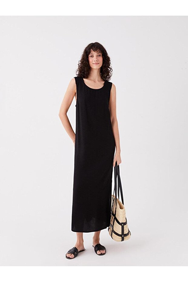 U-Neck Straight Linen Blend Women's Dress