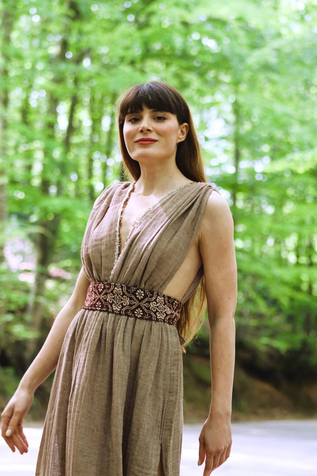 Azize Muslin Dress - Vintage Brown