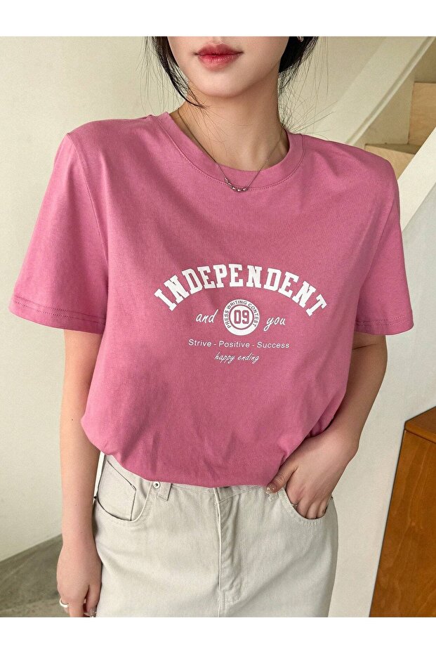 Women's Pink Independent Printed Oversized T-Shirt