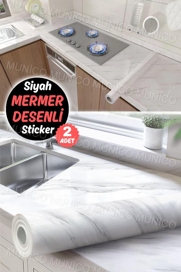 2 Adet Mermer Desenli Kendinden Yapışkanlı Folyo Kendinden Yapışkanlı Dekor Pencere Çıkartması PVC - 3