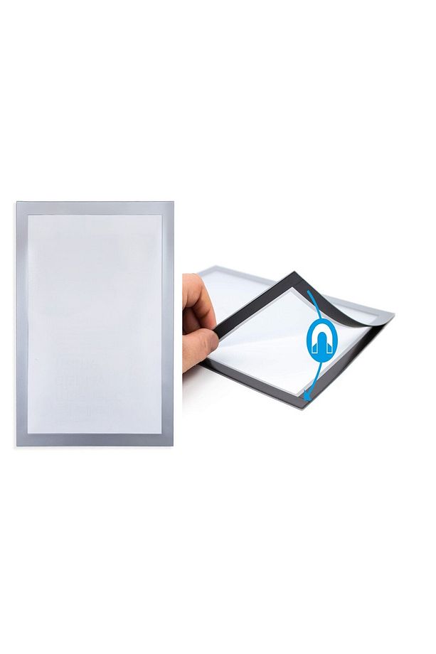 Yapışkanlı Alüminyum Renk Çift Mıknatıslı Şömiz Magnet Çerçeve Duyuru Pano 21x30 cm  (A4)  - 1 adet - 8
