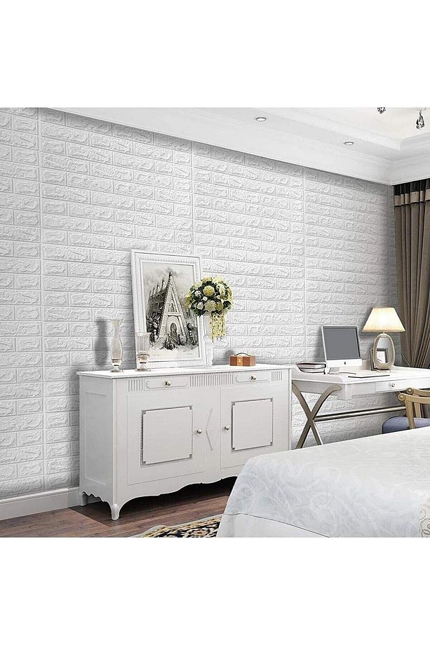 Kendinden Yapışkanlı Esnek Köpük Beyaz Taş Desen Duvar Kağıdı Paneli - 3