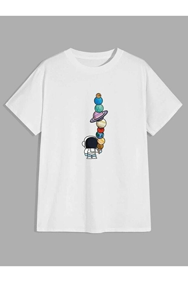 Unisex Ice Cream Astronaut Printed Circular Neck Cotton Regular Fit Children's T-Shirt