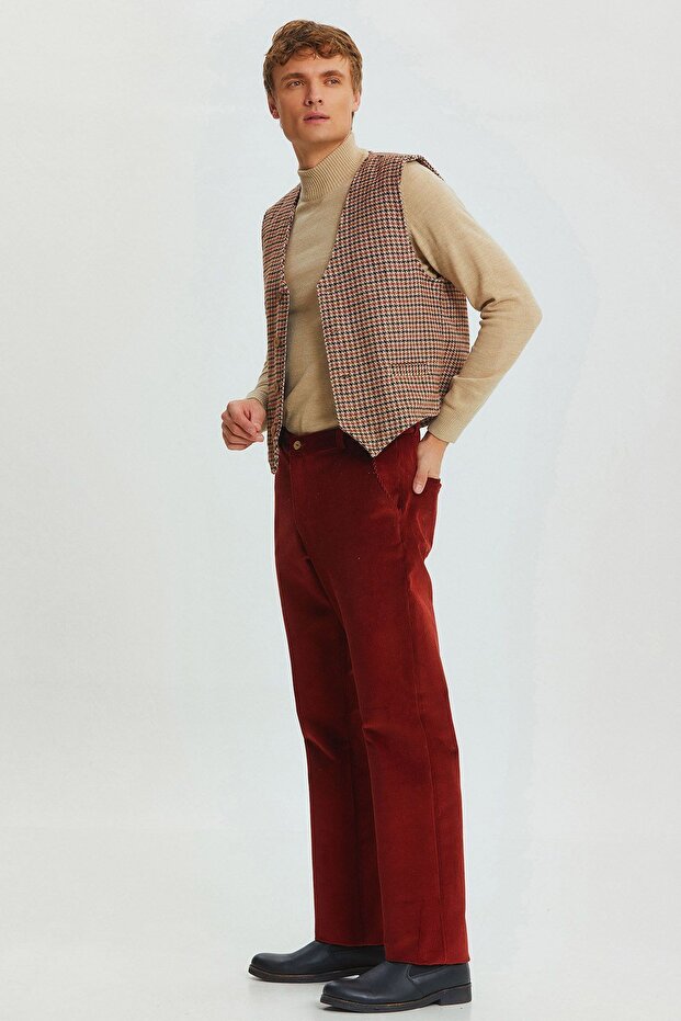 Relaxed Cut Corduroy Men's Trousers Claret Red