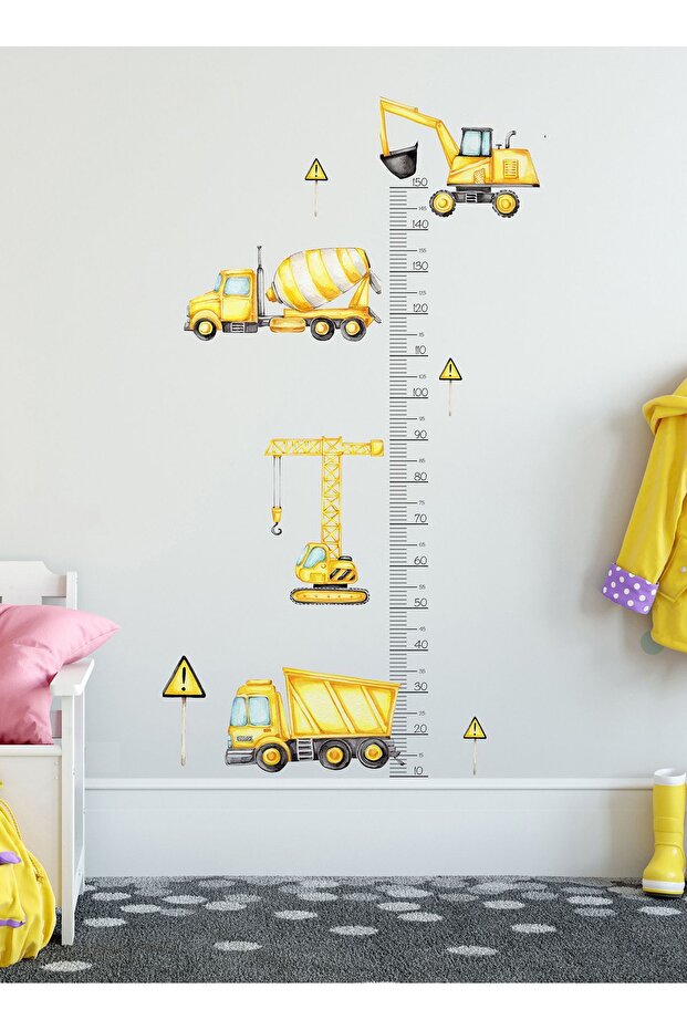 Toy Engineering Vehicles Themed Height Gauge Kids Wall Mirror Sticker for Cabinet Door