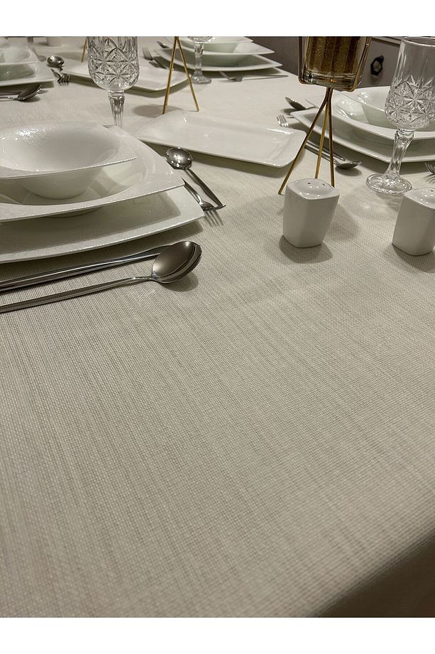 Meral Kurşun Collection Polyester Keten Dertsiz Masa Örtüsü Krem - 6