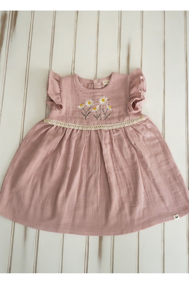 Rosie Short Sleeve Muslin Dress - Pink Color