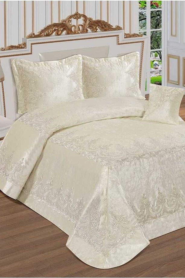 Çift Kişilik Yatak Örtüsü 3 Parça Yatak Örtüsü Ağır Dantel Çeyizlik Yatak Örtüsü - Bedspread - 1