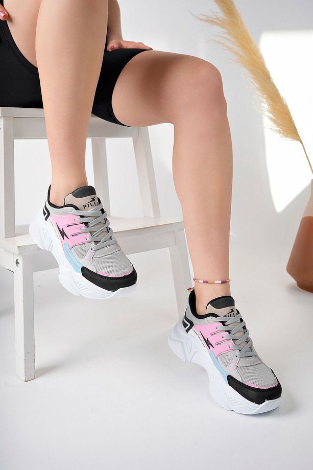 Pembe Kadın Yüksek Taban Şık Sneaker Ayakkabı - 3