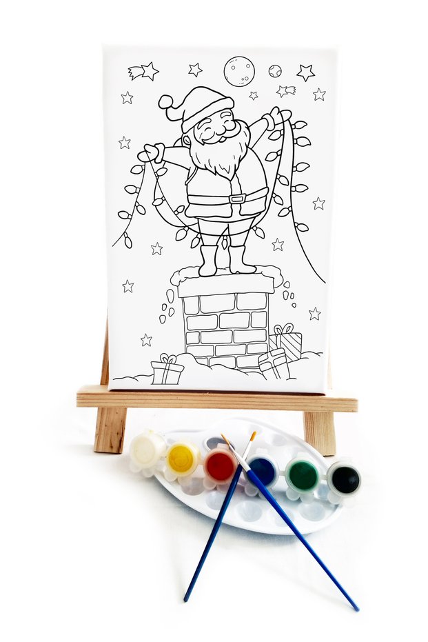 Santa Claus Kids Painter Set - 20x30 cm Canvas, 2 Brushes and Paints