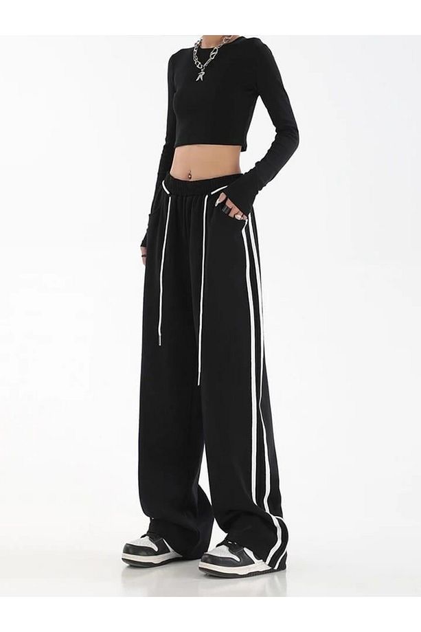 Y2k Line Detail Oversize Unisex Eşofman Altı - 1