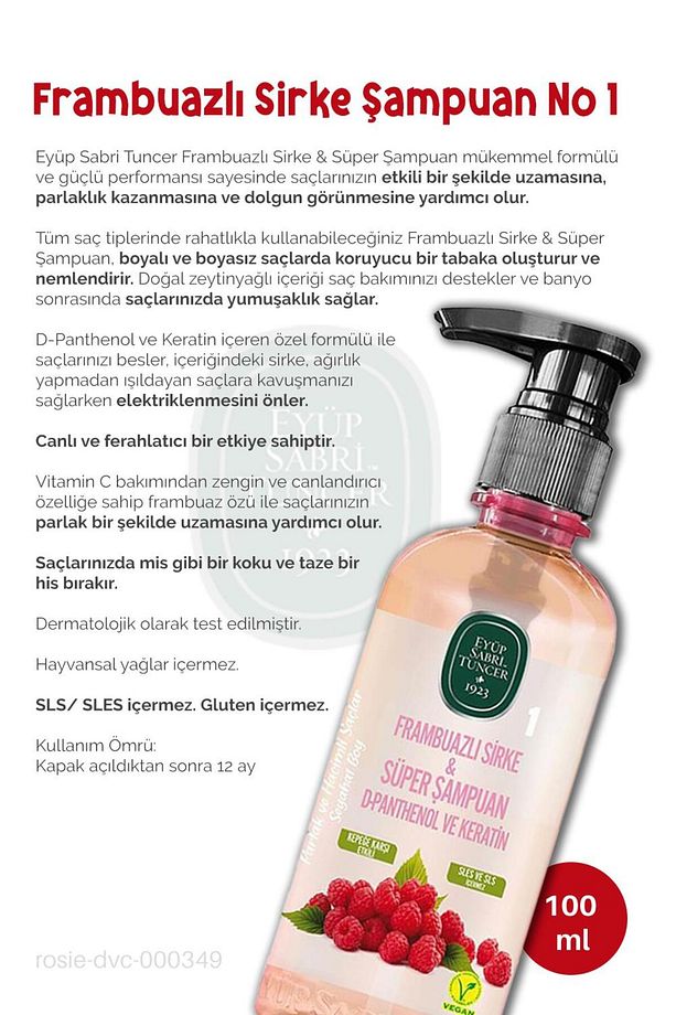 Sirke Şampuan Frambuazlı 100 ml, Saç Toniği 100 ml, Şampuan Fırçası ve ROSIE - 2