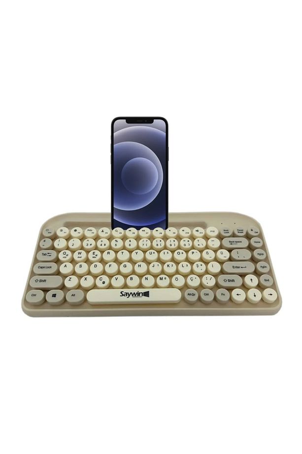 Tüm Cihazlara Bluetooth Klavye Renkli Retro Kablosuz Pilli Klavye Daktilo Görünümlü Tuş Tasarımı - 2