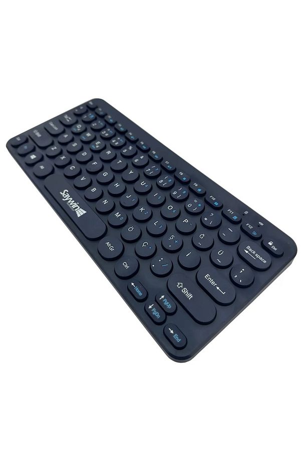 Tüm Cihazlara uyumlu Bluetooth Klavye Mouse Set Yuvarlak Tuşlu Türkçe Q Taşınabilir Kablosuz Klavye - 3