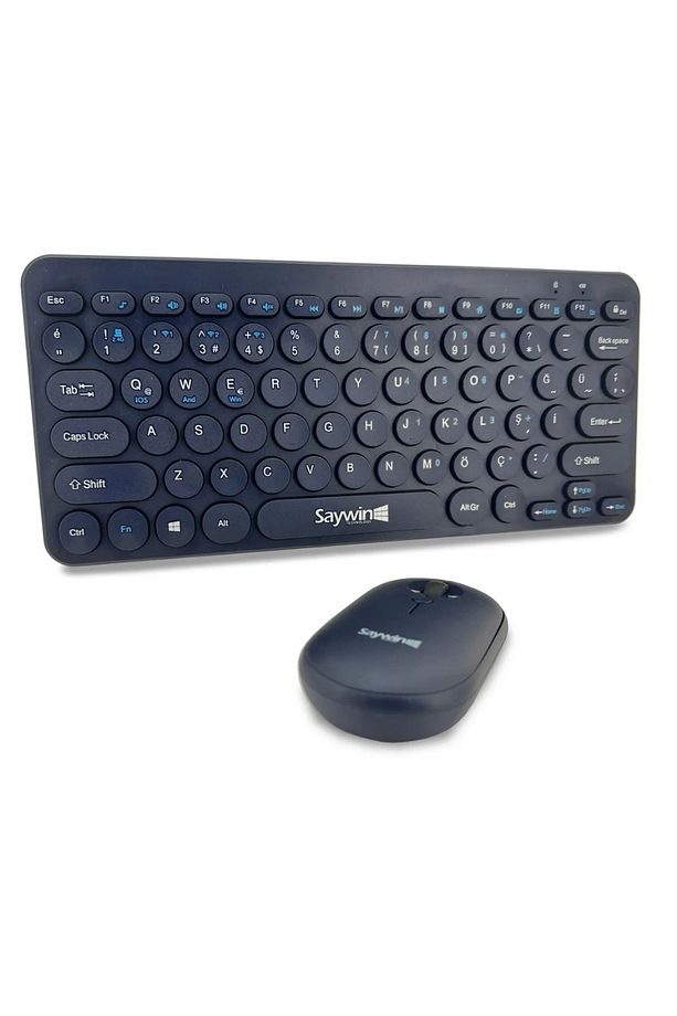 Tüm Cihazlara uyumlu Bluetooth Klavye Mouse Set Yuvarlak Tuşlu Türkçe Q Taşınabilir Kablosuz Klavye - 2