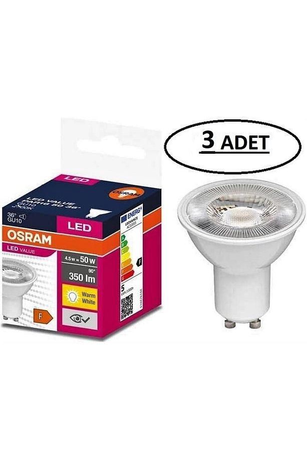 Gu10 Duylu 4,5 W = 50 W Led Ampul 2700 Kelvin Sarı Işık   3 ADET - 1