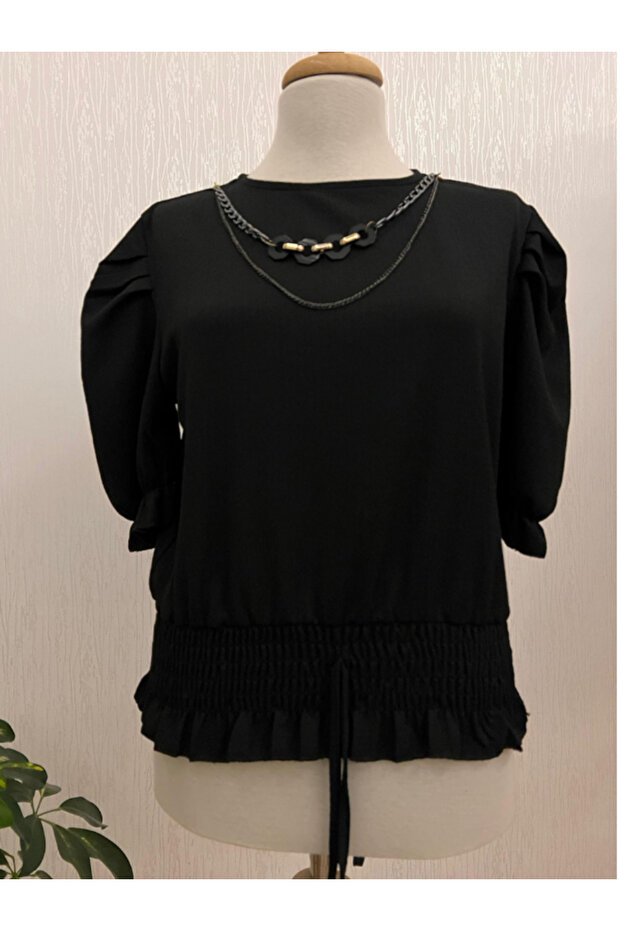 Balloon Sleeve Blouse with Stone Embellished