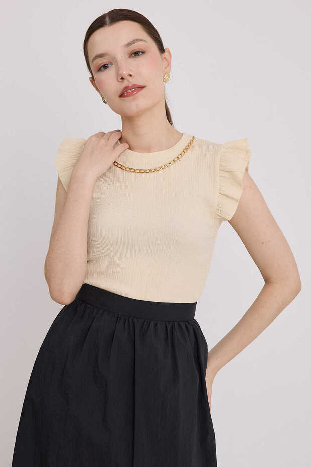 Kolye Detay Örme Bluz - 3