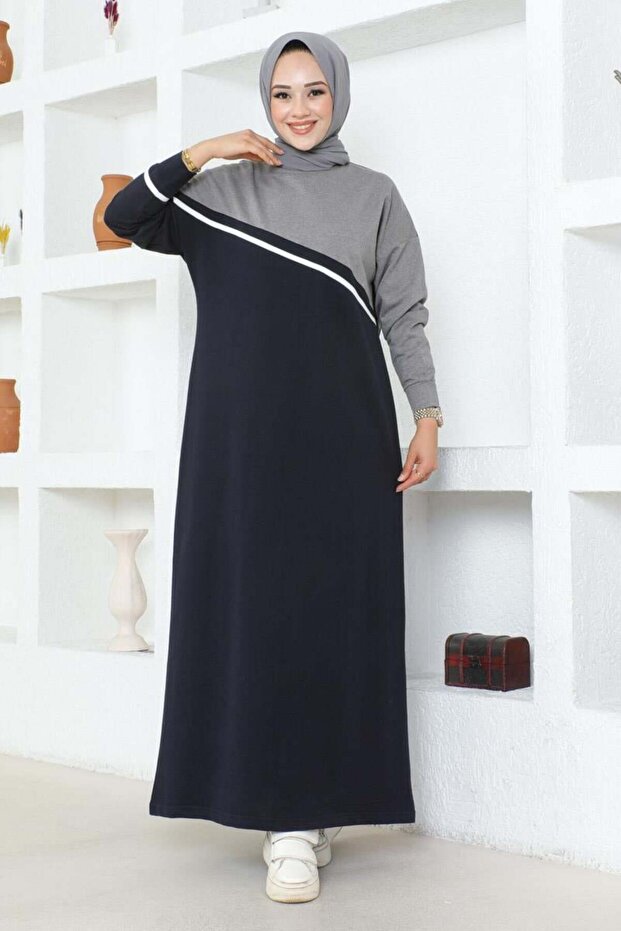 Navy Blue Sports Dress - Stripe Detailed