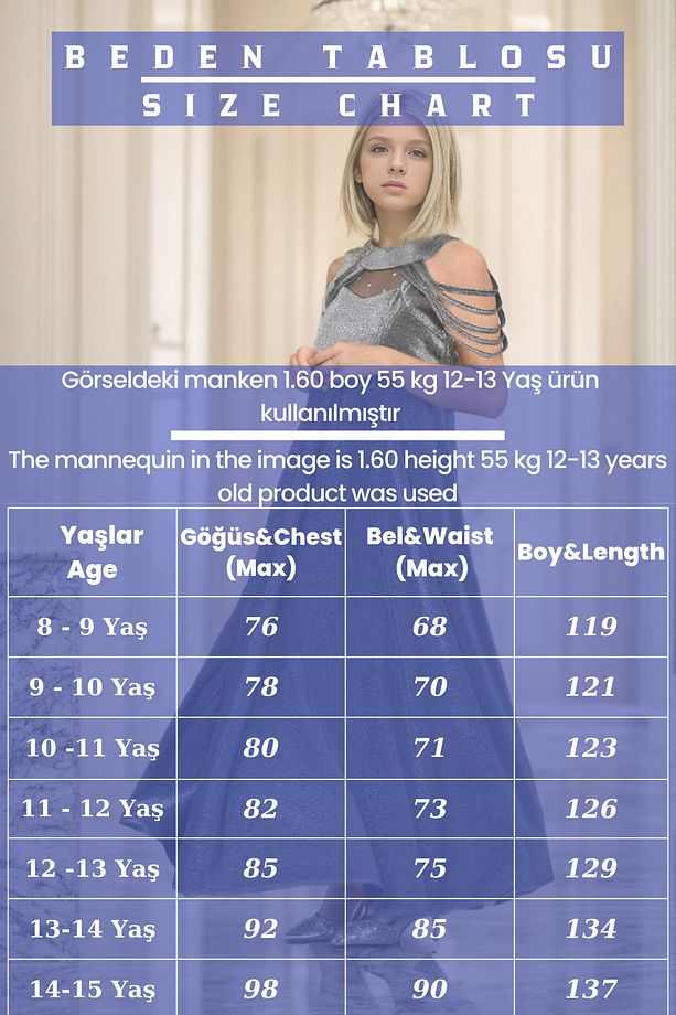 Genç Kız Abiye Elbise 9 Yaş-10 Yaş-11 Yaş-12 Yaş-13 Yaş-14 Yaş-15 Yaş - 3