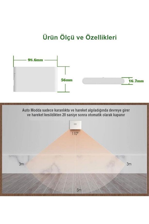 Sensörlü Led Aplik Mıknatıslı Şarjlı İki Yönlü Hero Led Beril Koridor Merdiven Aydınlatma - 7