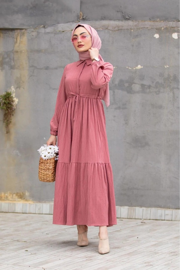 DÜĞMELİ BÜRÜMCÜK ELBİSE - 1