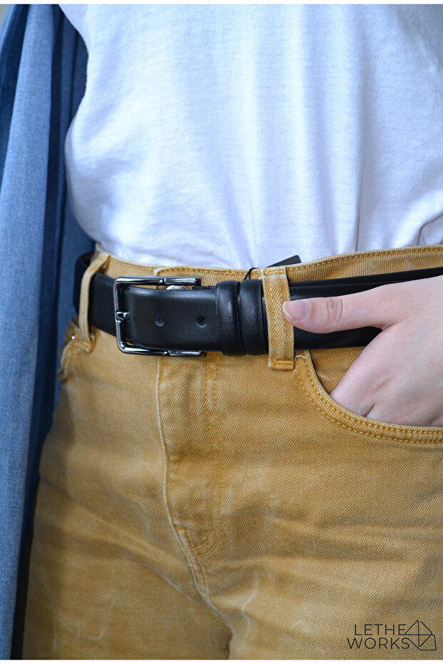 %100 gerçek deri kemer siyah basic kemer - 1