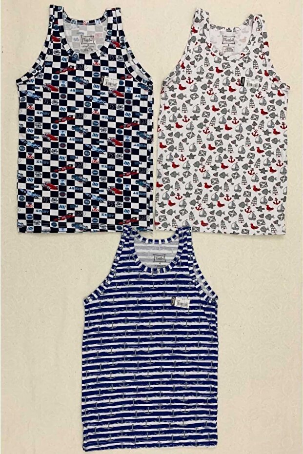 قميص داخلي منقوش للأولاد من Tutku مكون من 4 قطع بألوان مختلطة - 1