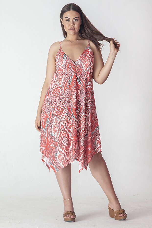Women's Large Size Pomegranate Rope Strap Asymmetrical Dress 65n35435