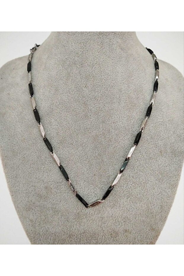 Black Gray 4 mm 60 cm Steel Necklace
