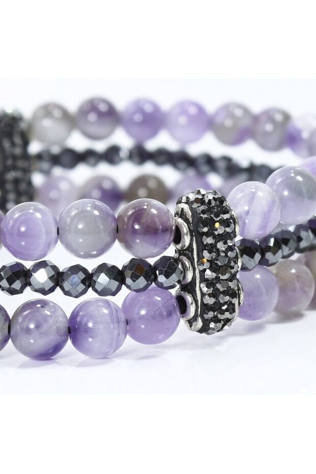 İlgın Natural Stone Amethyst Hematite Natural Stone Women's Special Design Bracelet