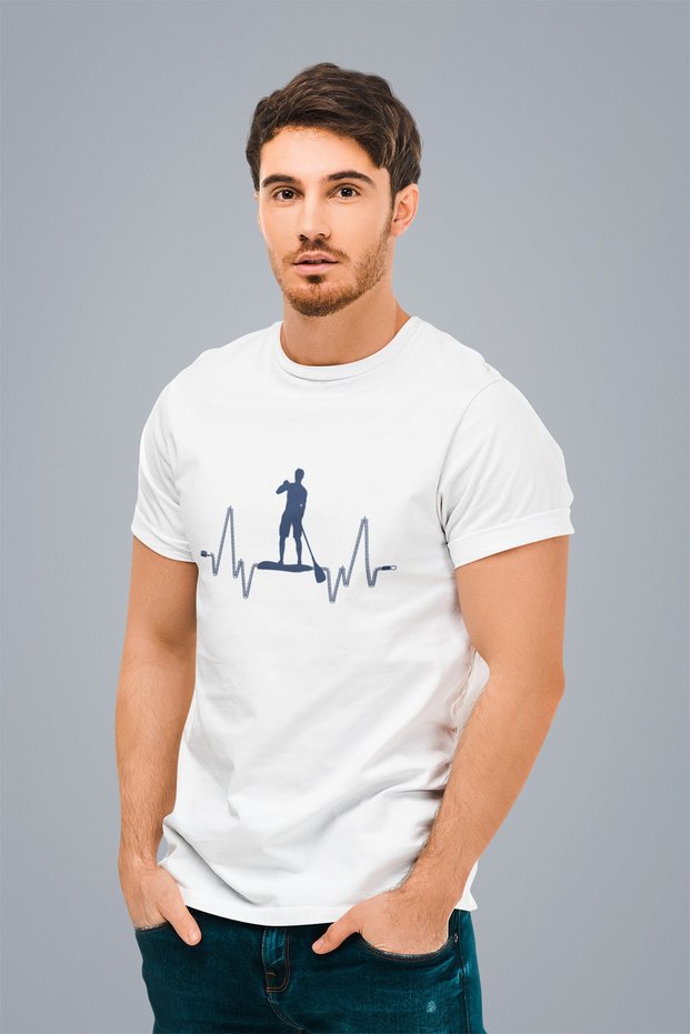 Men's White Paddle Board Heartbeat Printed Standard t-shirt T3171375