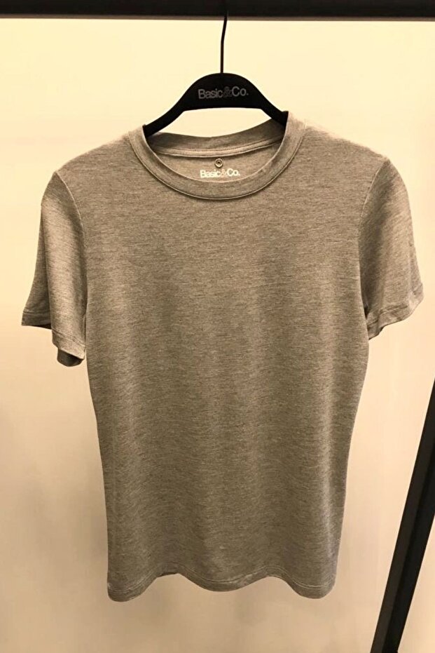 Paloma Gri Basic T-shirt - Bisiklet Yaka - Viskon Kumaş - 4