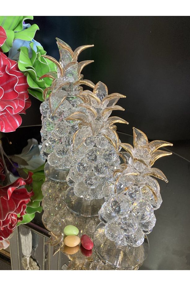 Dekoratif Kristal Gold Büyük Boy 3'lü Set Ananas Model - 2