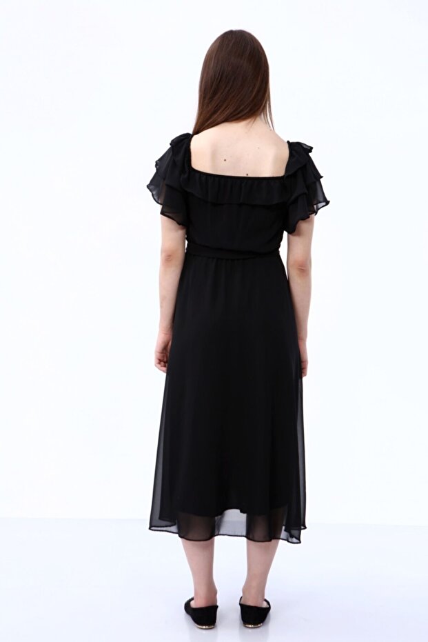 Guler, Rochie Sifon Neagra - 4