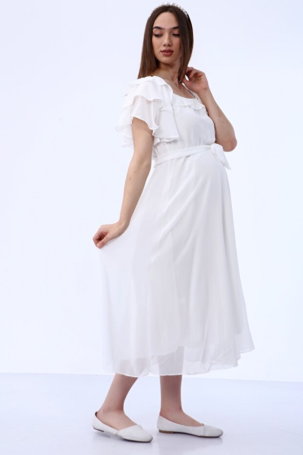 Şifon Beyaz Elbise - 2