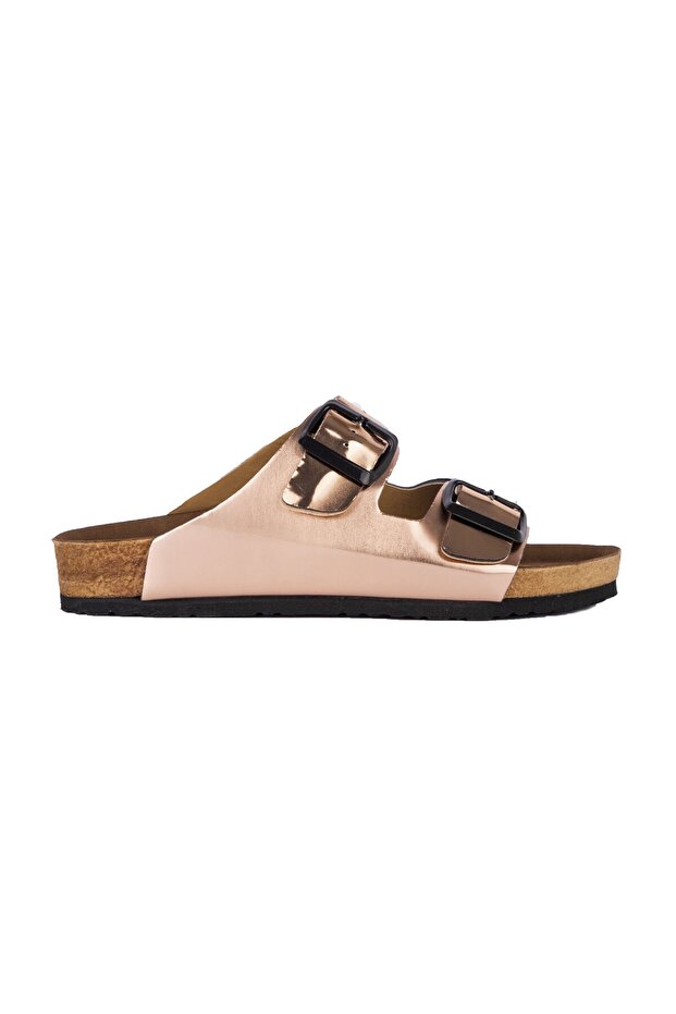 LENS Women's Slippers Silver Patent Leather