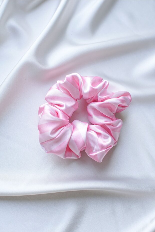 Powder White Striped Satin Hair Rubber Buckle