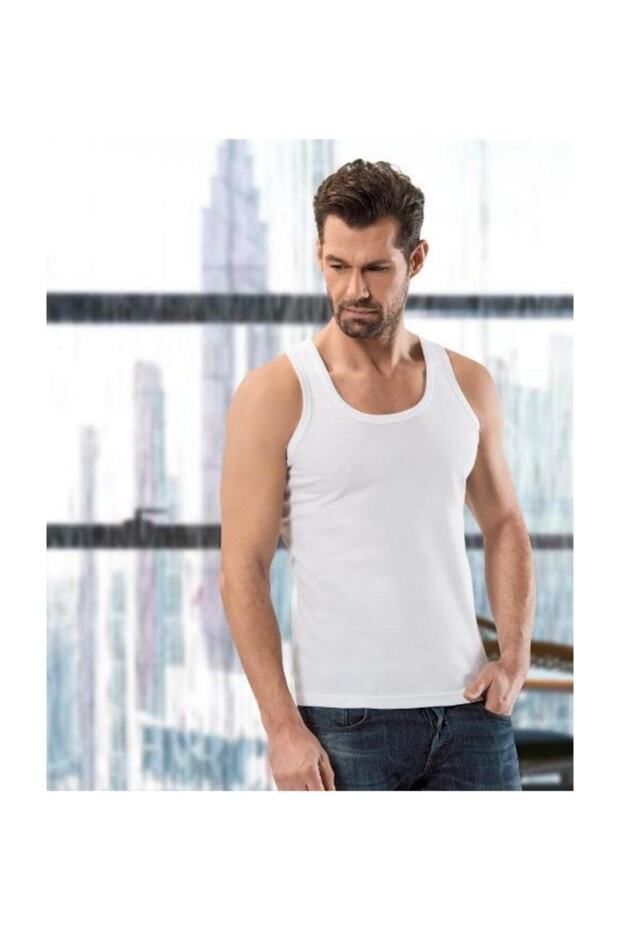 Kuzey Underwear Men's 3 Pieces White Classic Strappy Ribbed Tank Top - 1104