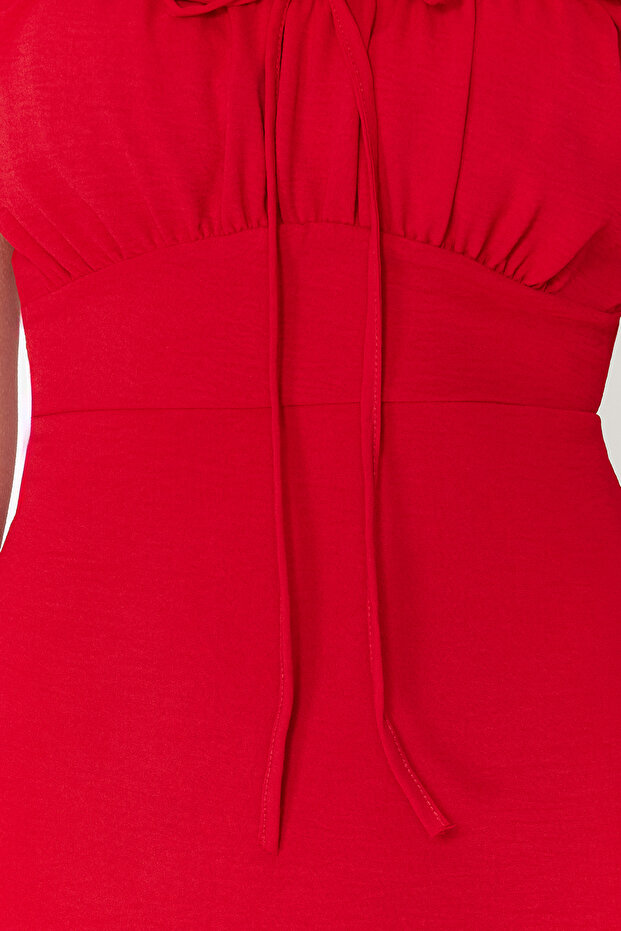 Kırmızı Düz Bodycone Krep Astarlı Mini Dokuma Elbise TWOSS24EL00874 - 5