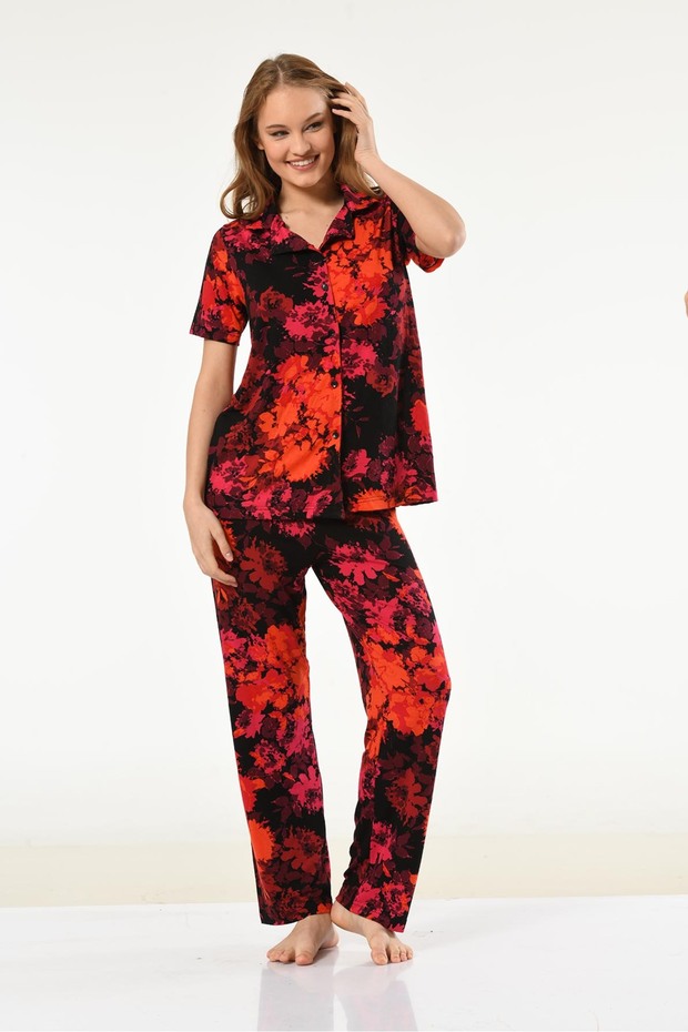 Viscose Women's Buttoned Shirt Collar Pajama Set