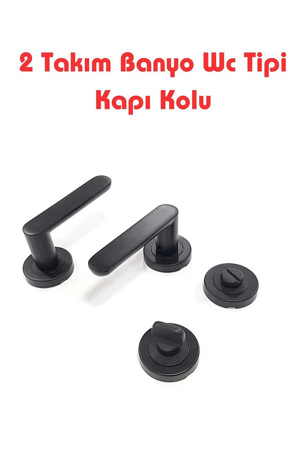 ( 7 Takım ) Barbaros Mat Siyah Yuvarlak Rozetli Kapı Kolu (3 1) Daire Seti ( 5 Oda - 2 Banyo Wc ) - 3
