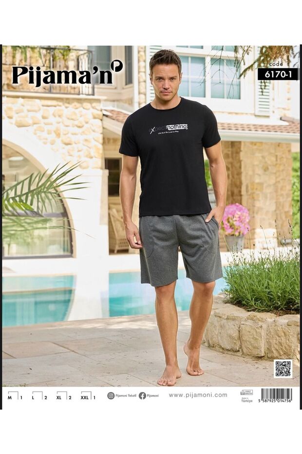 Erkek Kısa Kollu Şortlu Pijama Takım - 1