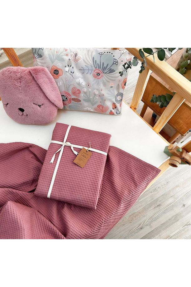 %100 Pamuk Waffle Gül Kurusu Pembe Tek Kişilik Pike - 5
